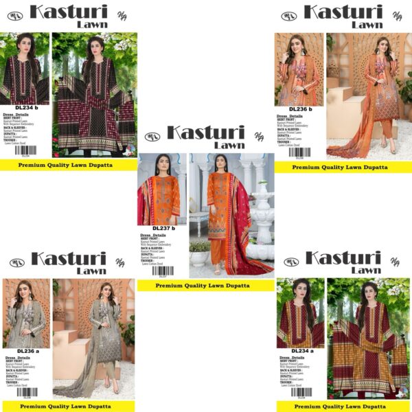 Kasturi Lawn With Lawn Dupatta {Box 5 Suits} - Madina Arts